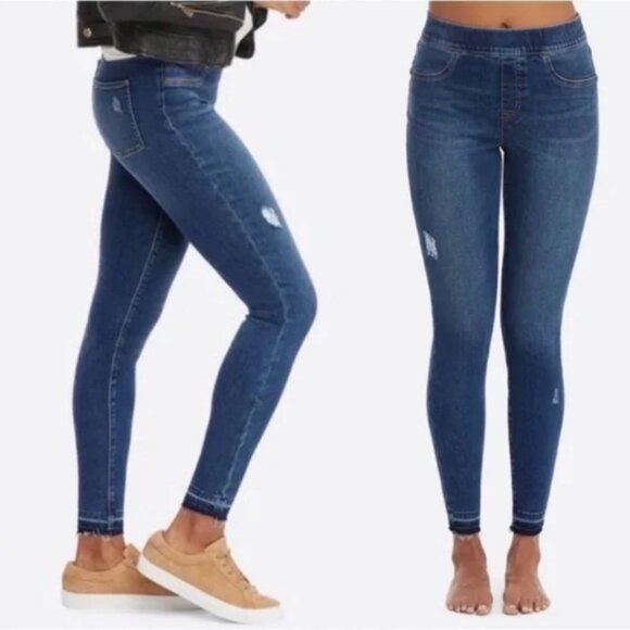 Spanx High Rise Distressed Denim Skinny Jean Jegging Medium wash Size (M) NWT! - Picture 1 of 10